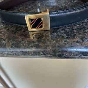 Elegant Black Leather Belt with Gold Buckle